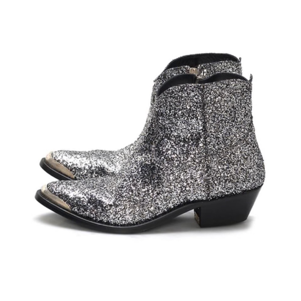 Golden Goose Young Boot in Silver/Black Glitter Size 36